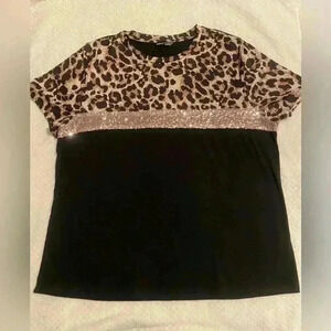 SHEIN top in leopard print with sequins and bottom & back is black size Medium